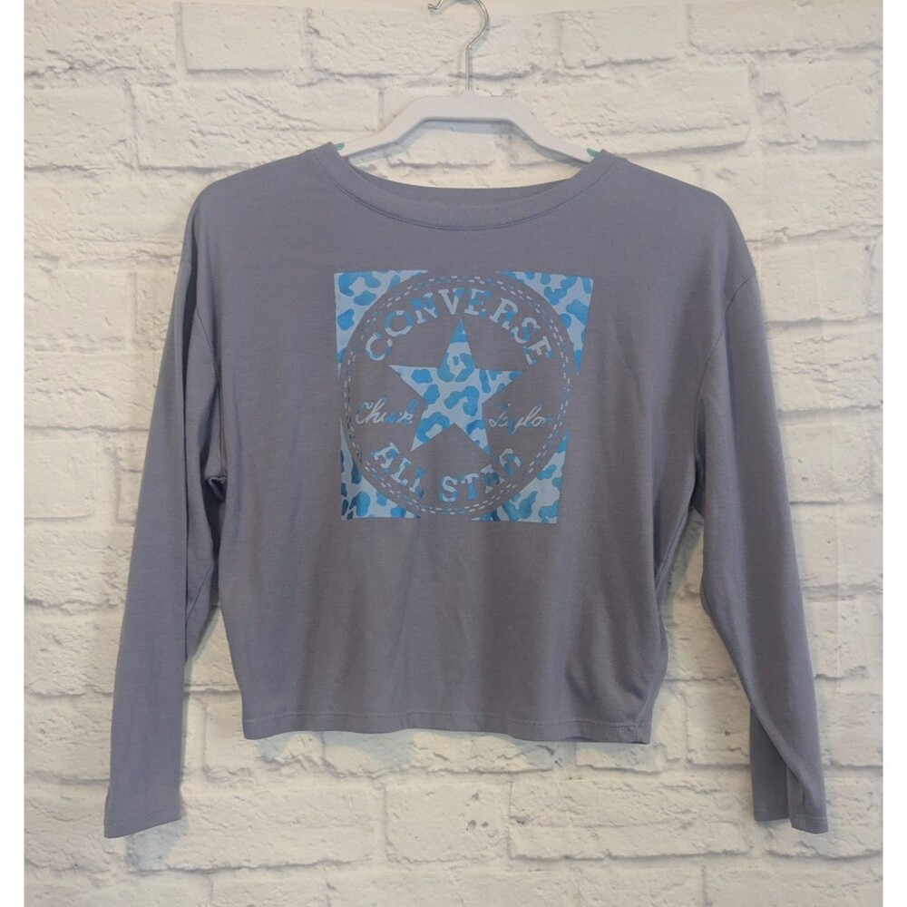 Converse All Star Girls Periwinkle Blue Long Sleeve Crop T-Shirt Tee Shirt Large